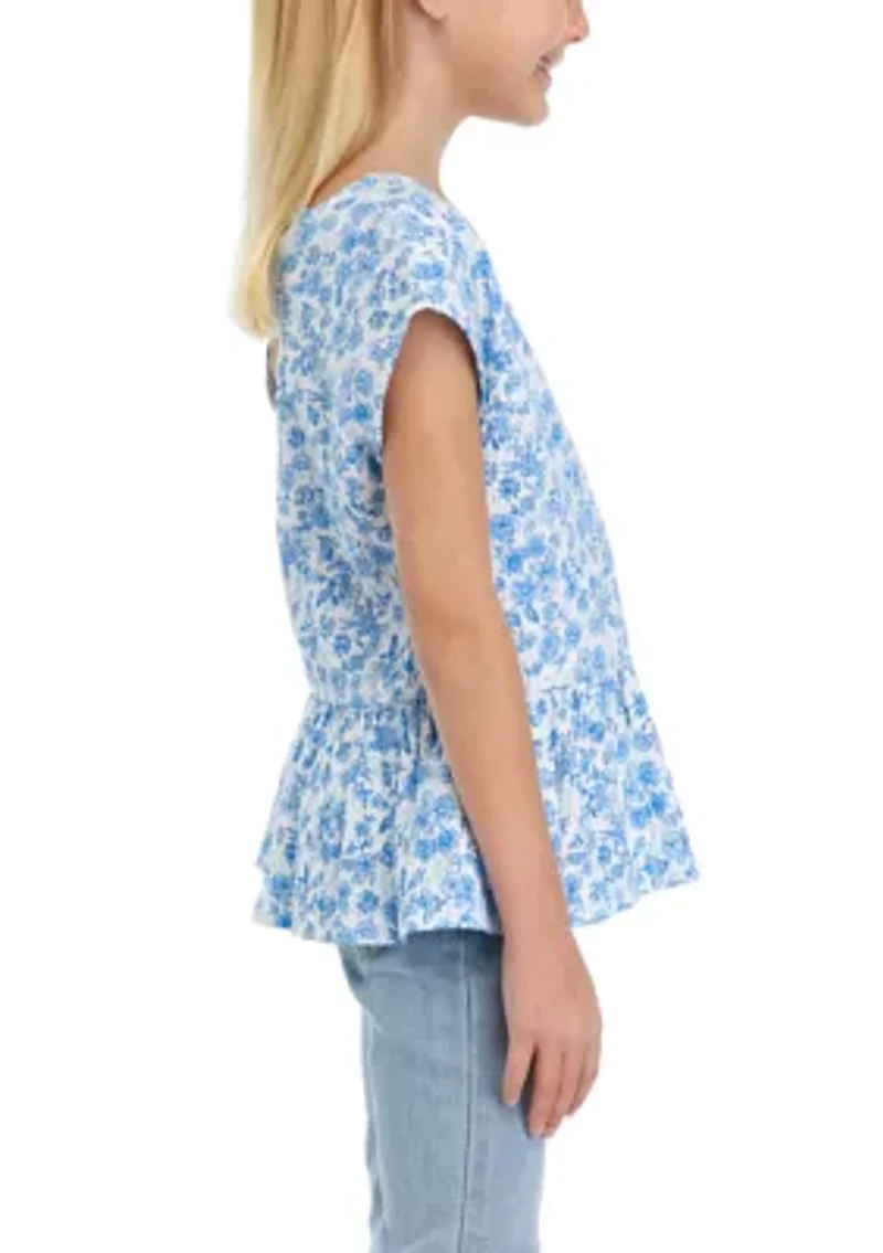 Girls 7-16 Bow Back Printed Top