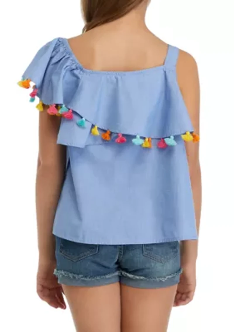 Girls 7-16 Pom One Shoulder Top