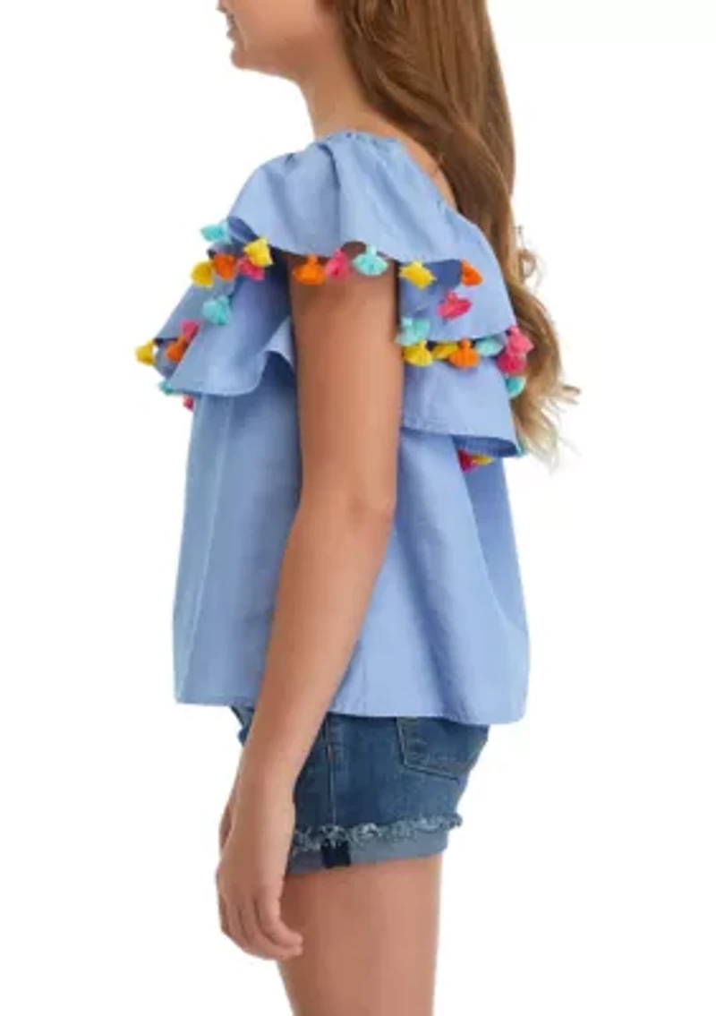 Girls 7-16 Pom One Shoulder Top