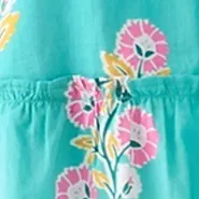 Girls 7-16 Long Sleeve Smocked Printed Dress