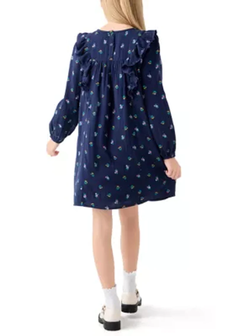 Girls 7-16 Gauze Ruffle Front Floral Dress