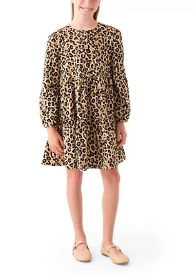 Girls 7-16 Long Sleeve Corduroy Printed Dress