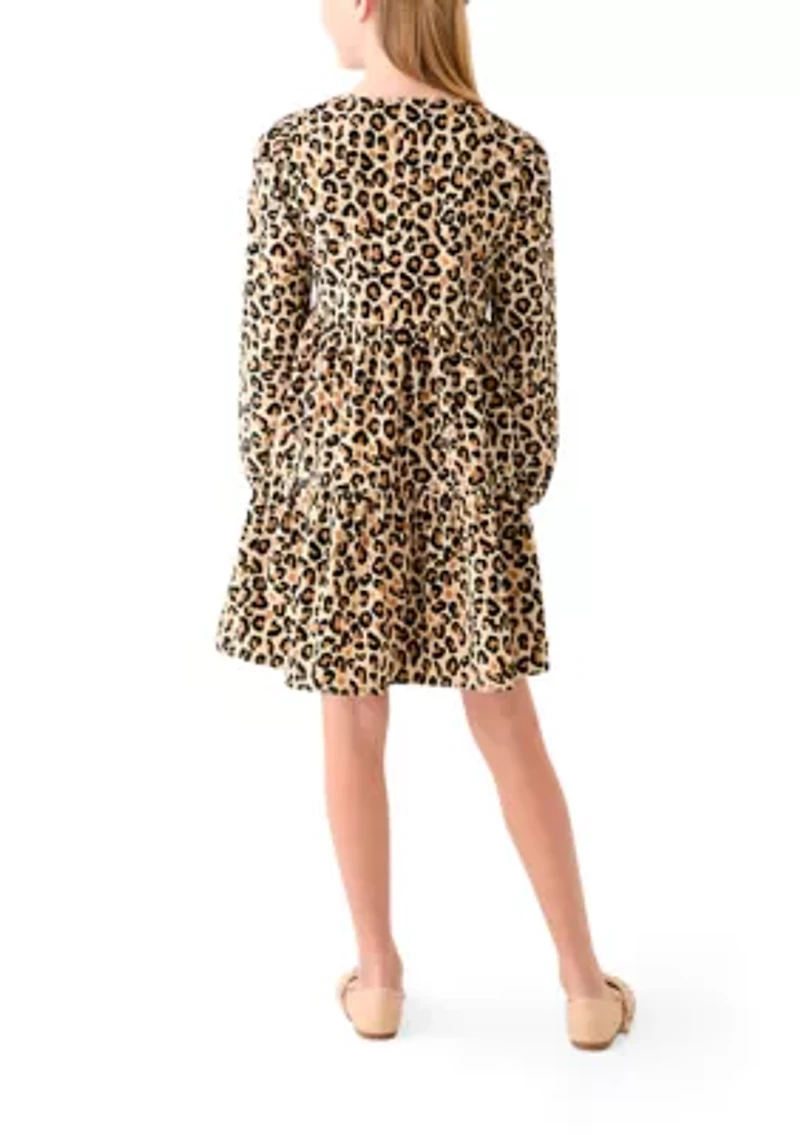 Girls 7-16 Long Sleeve Corduroy Printed Dress