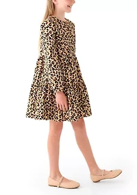 Girls 7-16 Long Sleeve Corduroy Printed Dress