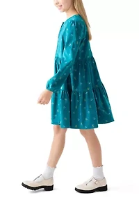 Girls 7-16 Long Sleeve Corduroy Printed Dress