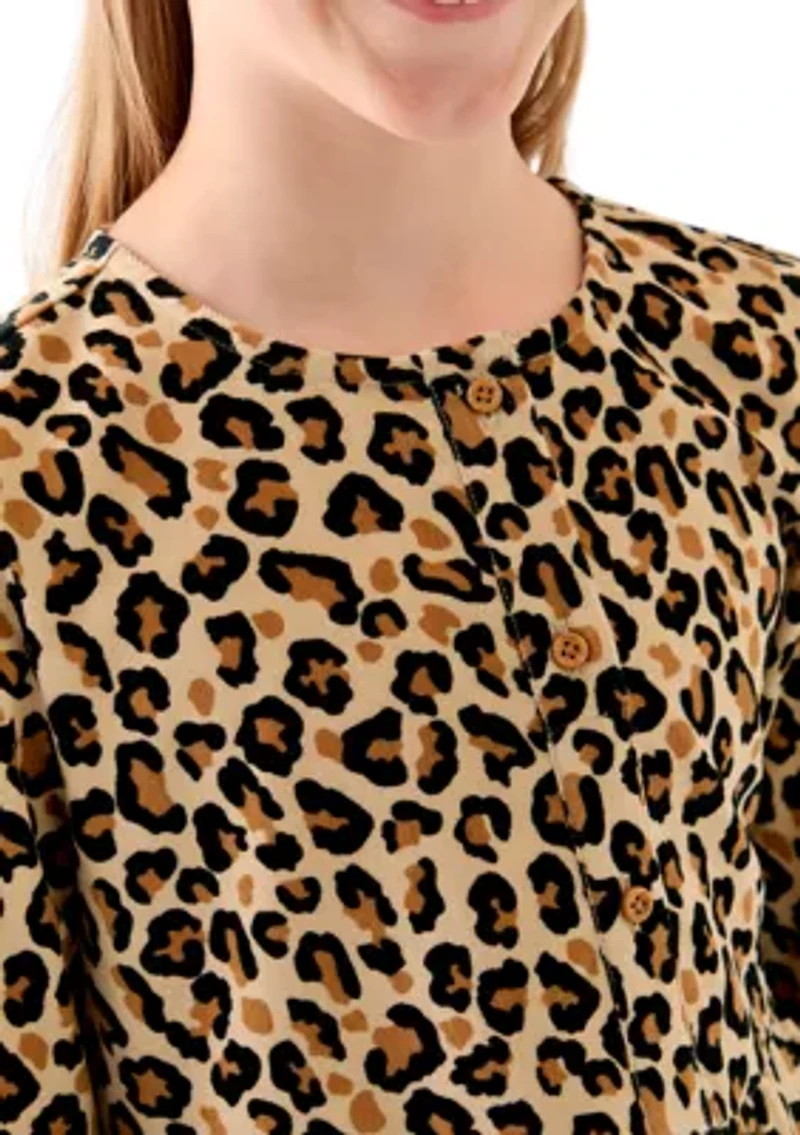 Girls 7-16 Long Sleeve Corduroy Printed Dress