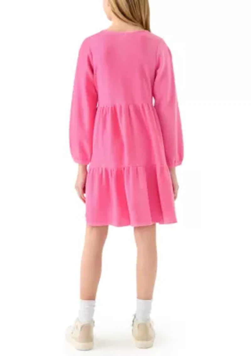 Girls 7-16 Long Sleeve Tiered Waffle Dress