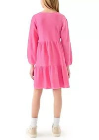Girls 7-16 Long Sleeve Tiered Waffle Dress