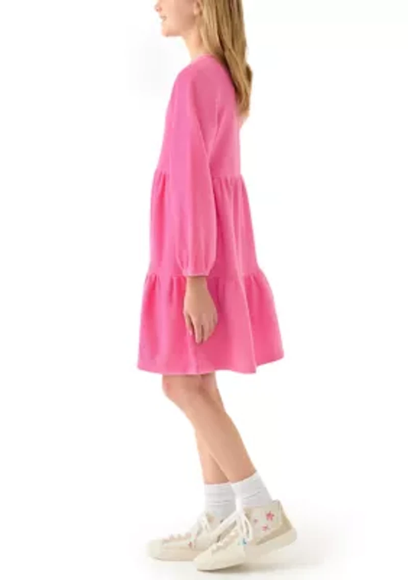 Girls 7-16 Long Sleeve Tiered Waffle Dress