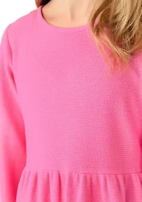 Girls 7-16 Long Sleeve Tiered Waffle Dress