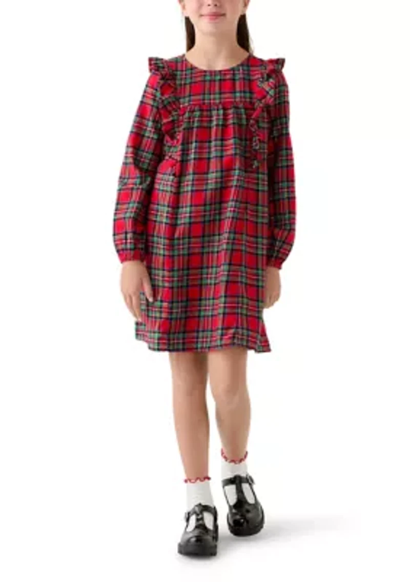 Girls 7-16 Long Sleeve Ruffle Front Dress