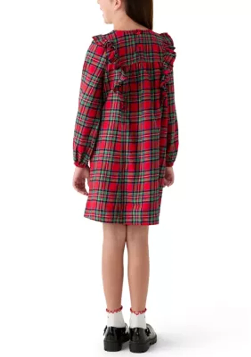 Girls 7-16 Long Sleeve Ruffle Front Dress