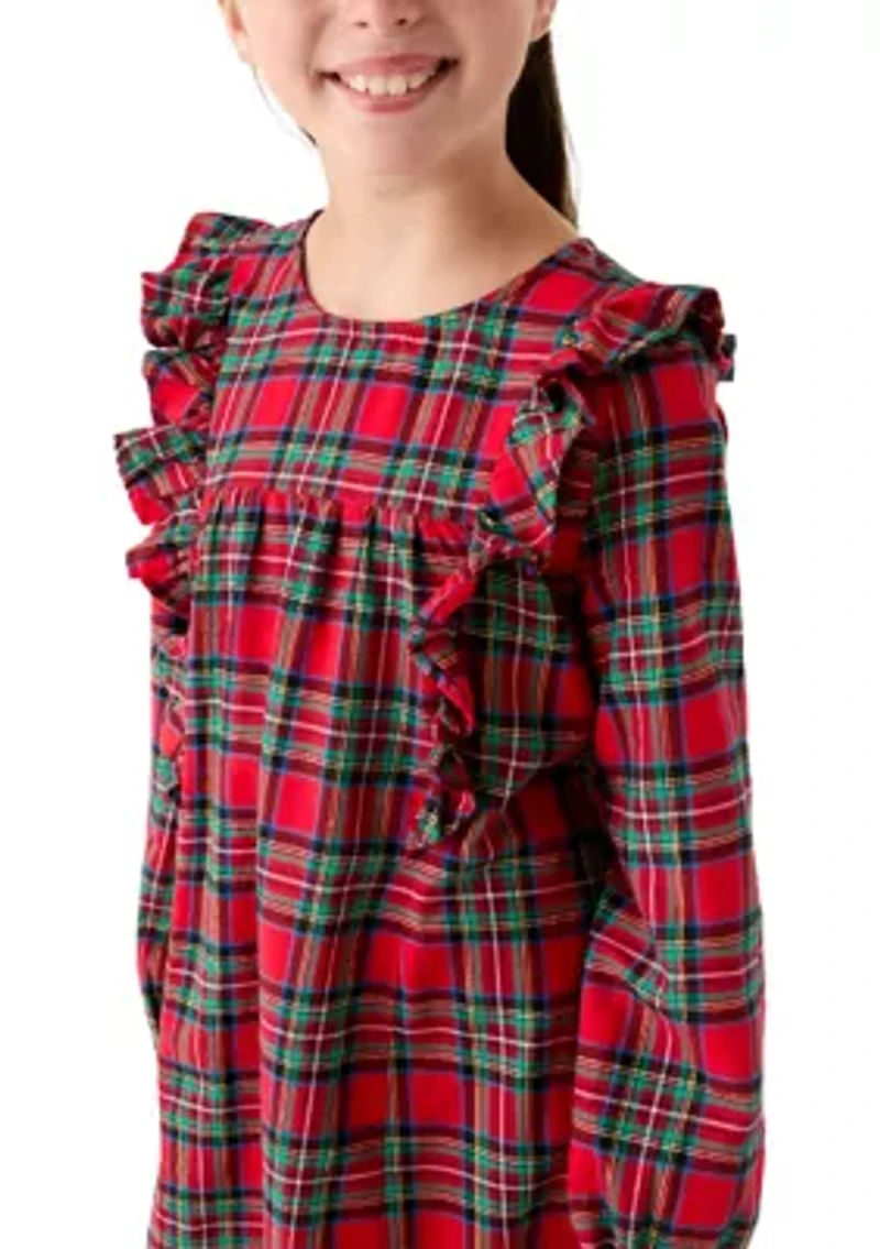 Girls 7-16 Long Sleeve Ruffle Front Dress