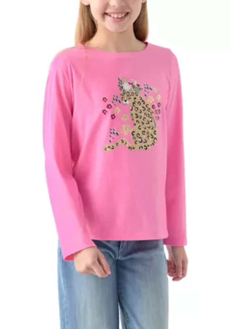 Girls 7-16 Long Sleeve Cheetah Graphic T-Shirt