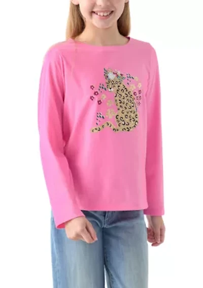 Girls 7-16 Long Sleeve Cheetah Graphic T-Shirt