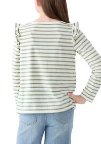 Girls 7-16 Long Sleeve Ruffle Shoulder T-Shirt