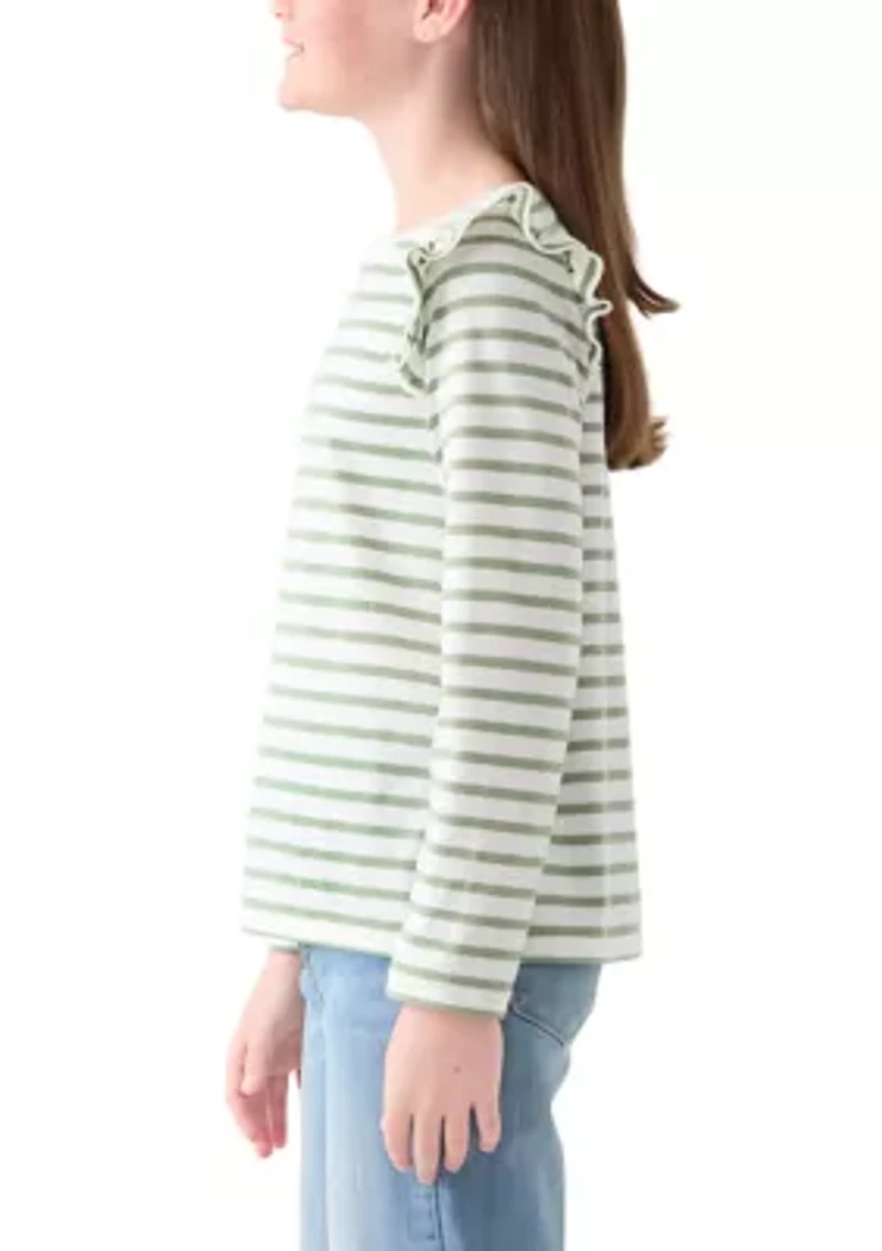 Girls 7-16 Long Sleeve Ruffle Shoulder T-Shirt
