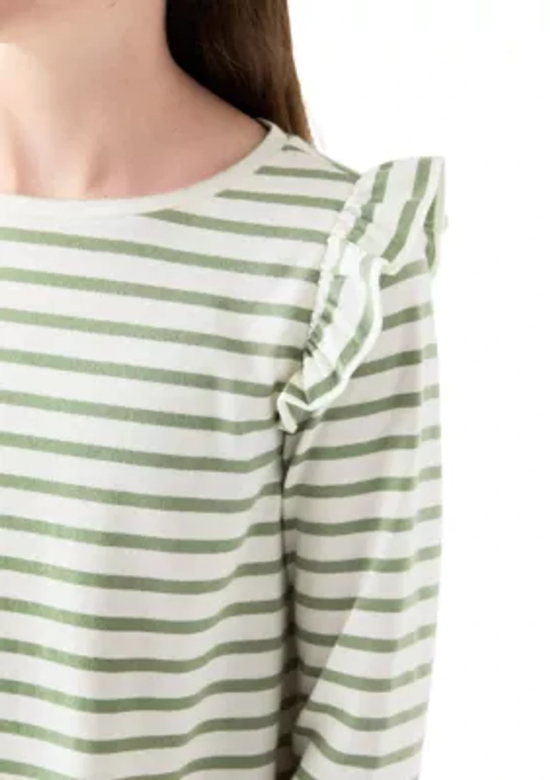 Girls 7-16 Long Sleeve Ruffle Shoulder T-Shirt