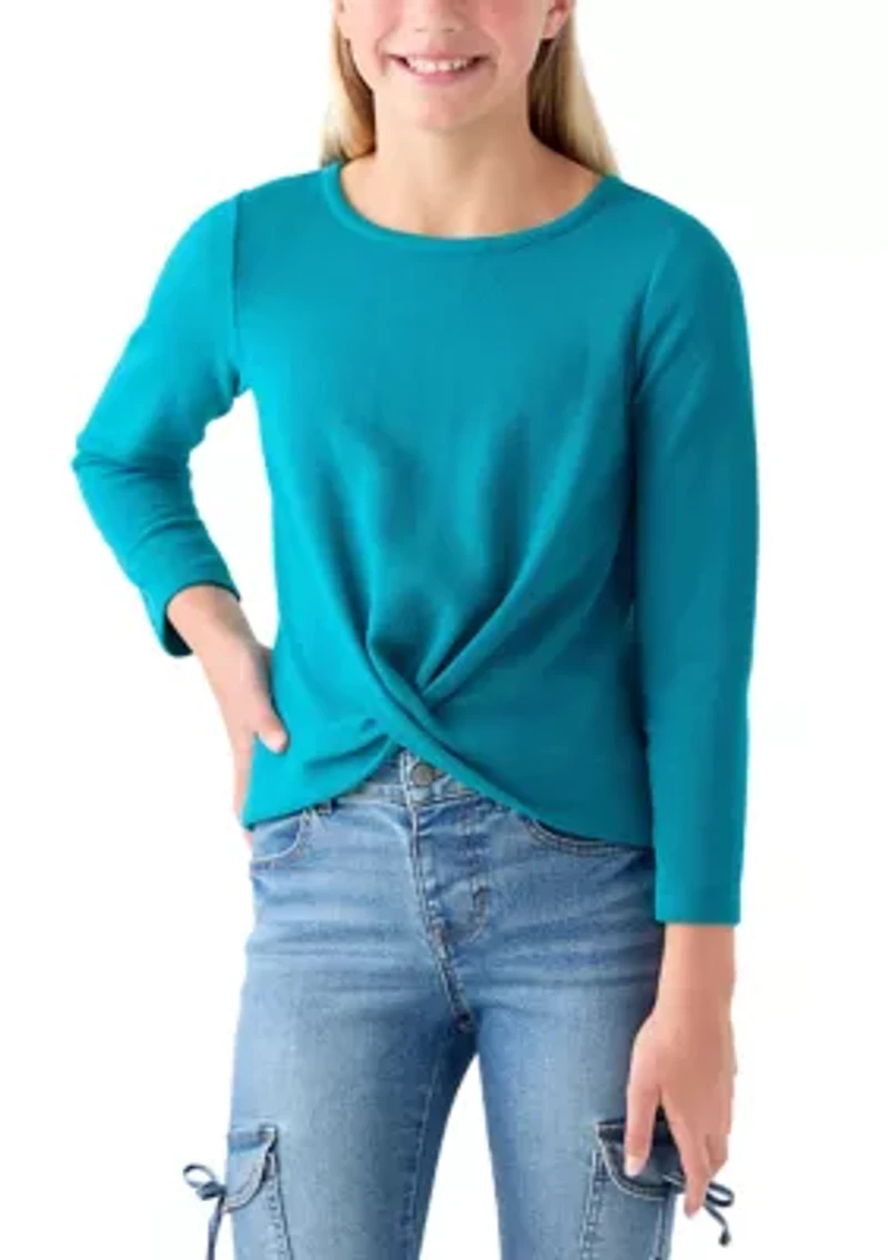 Girls 7-16 Twist Front Waffle Knit Top