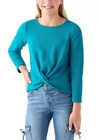 Girls 7-16 Twist Front Waffle Knit Top