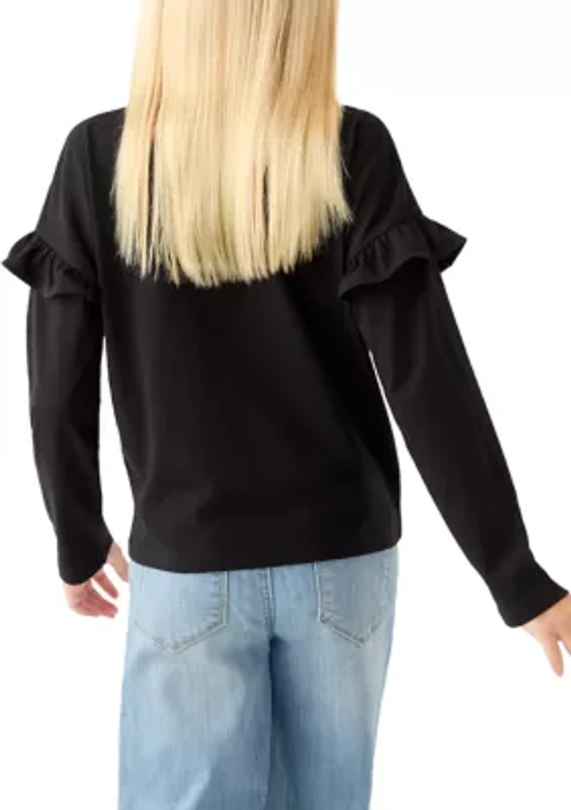 Girls 7-16 Long Ruffle Sleeve Embellished T-Shirt