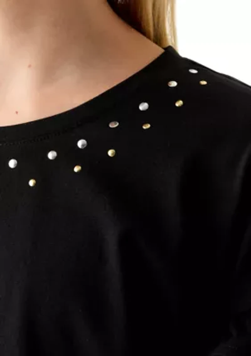 Girls 7-16 Long Ruffle Sleeve Embellished T-Shirt