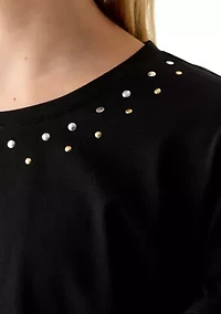 Girls 7-16 Long Ruffle Sleeve Embellished T-Shirt