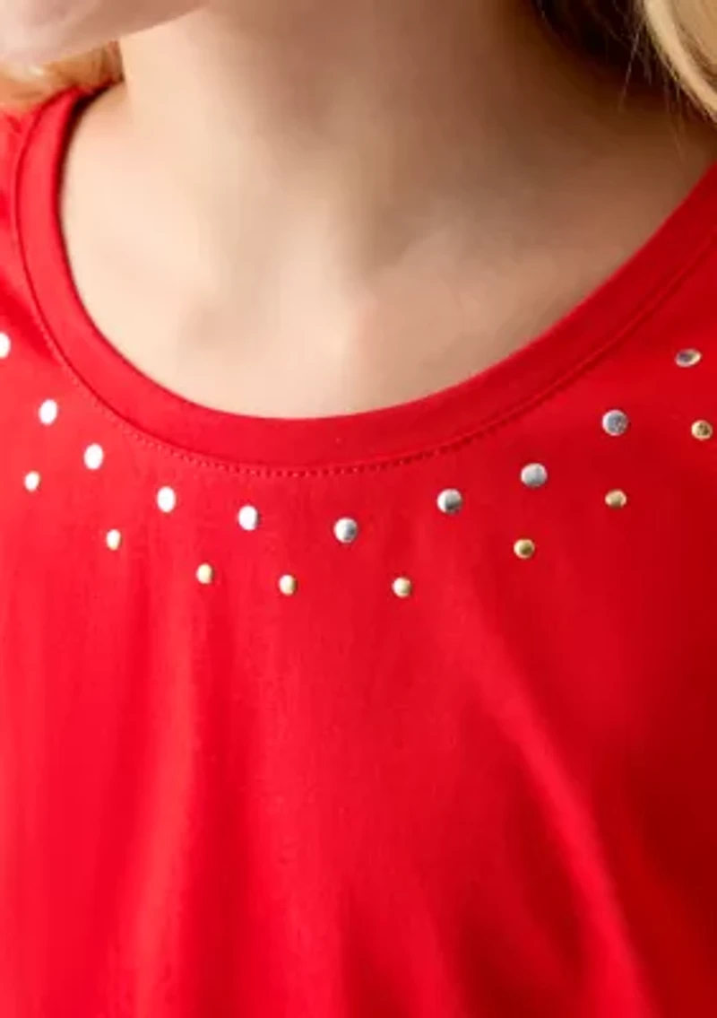 Girls 7-16 Long Ruffle Sleeve Embellished T-Shirt