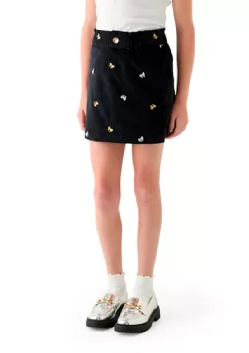 Girls 7-16 Stretch Corduroy Embroidered Skirt
