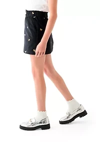 Girls 7-16 Stretch Corduroy Embroidered Skirt