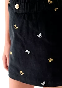 Girls 7-16 Stretch Corduroy Embroidered Skirt