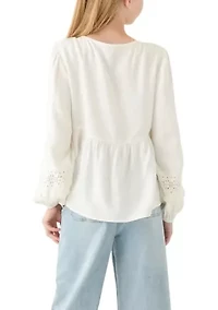Girls 7-16 Cotton Eyelet Trim Top