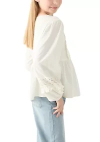 Girls 7-16 Cotton Eyelet Trim Top
