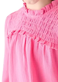 Girls 7-16 Long Sleeve Ruffle Neck Top