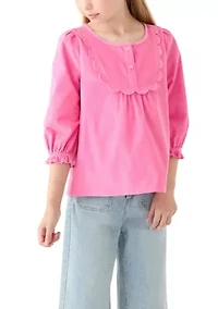 Girls 7-16 3/4 Sleeve Corduroy Top