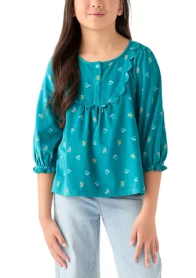 Girls 7-16 Long Sleeve Corduroy Printed Top