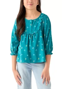 Girls 7-16 Long Sleeve Corduroy Printed Top