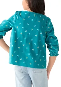 Girls 7-16 Long Sleeve Corduroy Printed Top
