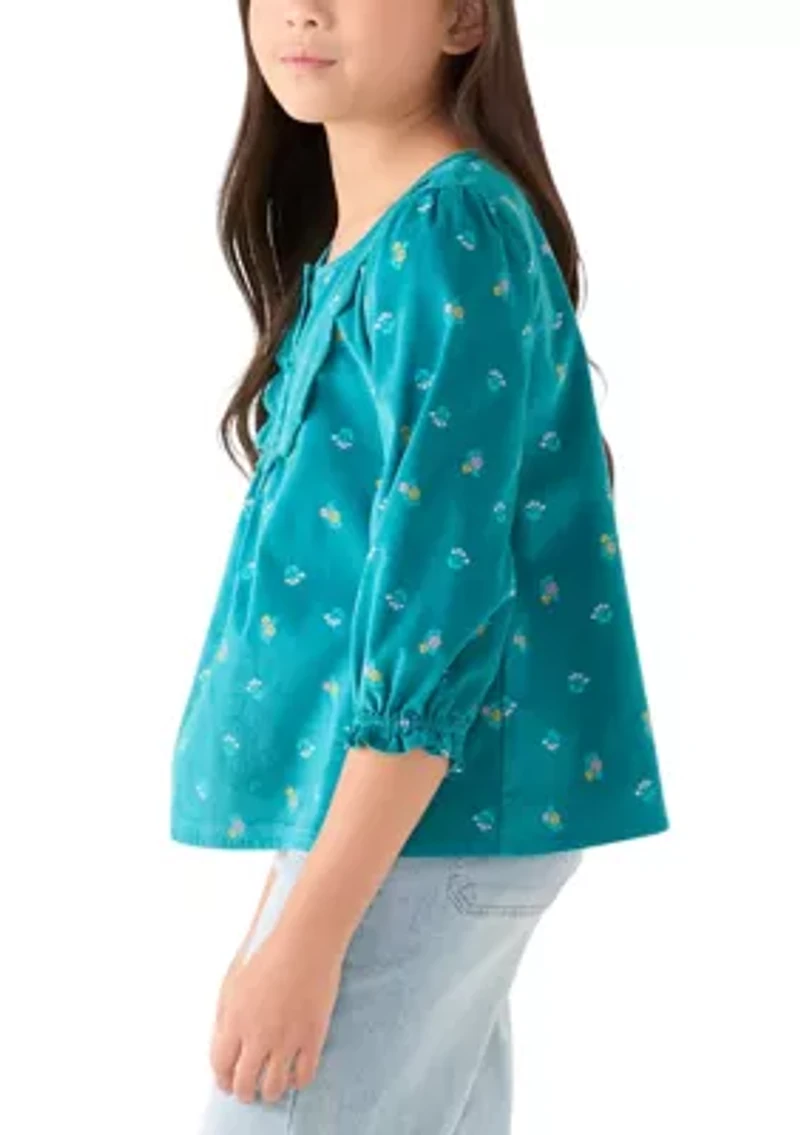 Girls 7-16 Long Sleeve Corduroy Printed Top
