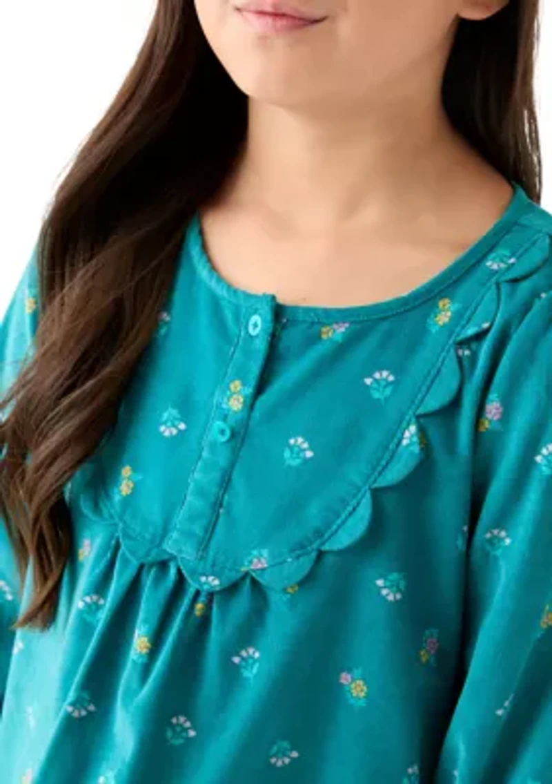 Girls 7-16 Long Sleeve Corduroy Printed Top