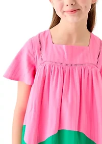 Girls 7-16 Color Blocked Swing Dress