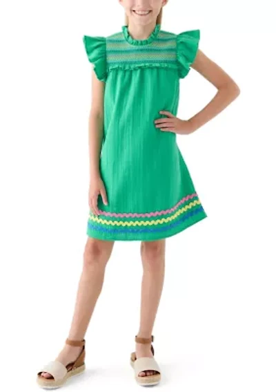 Girls 7-16 Ruffle Neck Dress