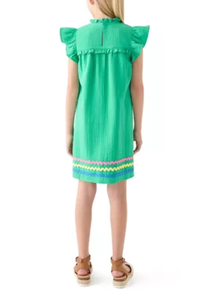 Girls 7-16 Ruffle Neck Dress