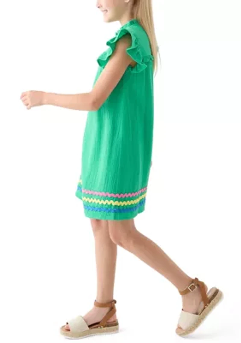 Girls 7-16 Ruffle Neck Dress