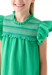 Girls 7-16 Ruffle Neck Dress