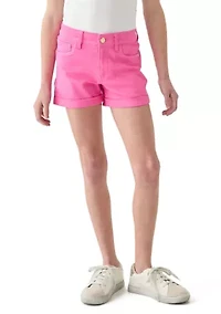 Girls 7-16 Stretch 5 Pocket Roll Cuff Shorts