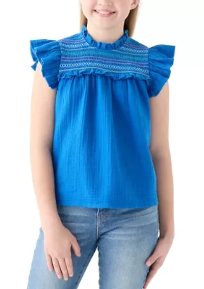 Girls 7-16 High Neck Ruffle Top