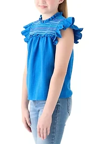 Girls 7-16 High Neck Ruffle Top
