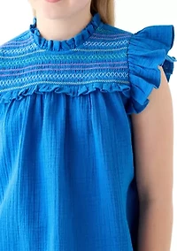 Girls 7-16 High Neck Ruffle Top
