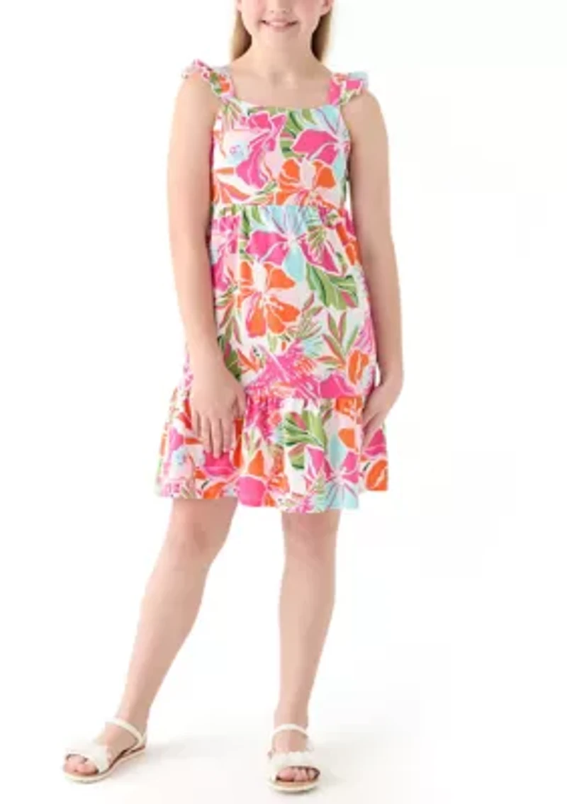 Girls 7-16 Printed Flutter Sleeve Dress